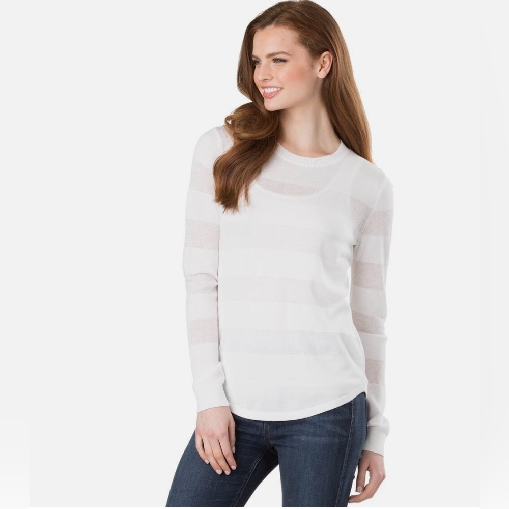Michael Kors White Sheer Stripe Crew Neck Sweater | SZ medium